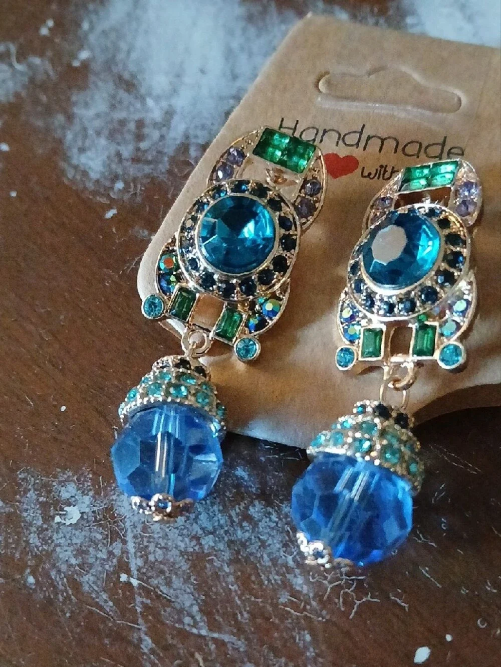 Crystal & Rhinestone Post Earrings - Beautiful Blue & Green Color Combo - NWT